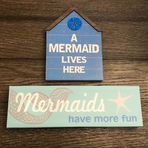 Mermaid Canvas Pic & Tabletop Wooden House Wall or Shelf Decor Bundle